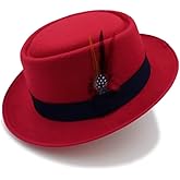 Cotilafi Classic Pork Pie Hat with Feathers Flat Top Fedora, Vintage Panama Hats, Warm Comfortable Jazz Cap
