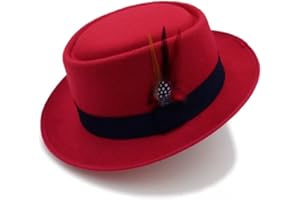 Cotilafi Classic Pork Pie Hat with Feathers Flat Top Fedora, Vintage Panama Hats, Warm Comfortable Jazz Cap