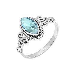 Rubicrafts Blue Topaz Stone Ring 925 Sterling