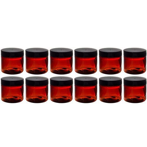 Amber 2 oz PET (BPA Free) Plastic Jar (12 pack) + Spatulas and Labels