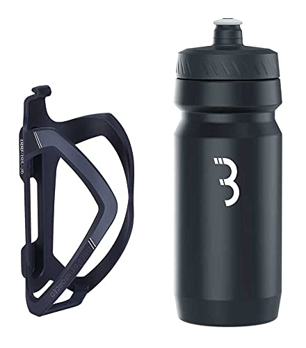 BBB Cycling FlexCage And CompTank Bike Bottle Cage And Bottle Set BPA-free Water Bottle Bike Bottle Holder Universal Fit 550ml I BBC-36C, Black/White