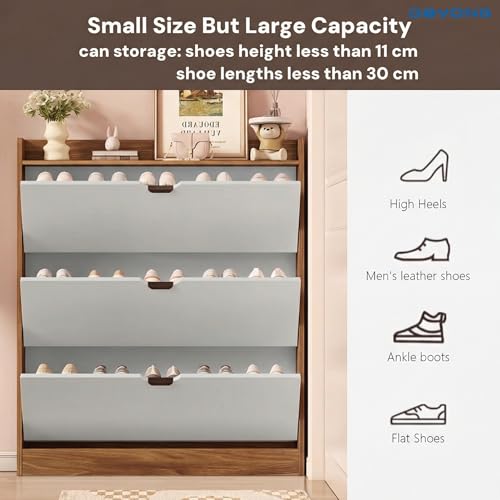 DAYONG Shoe Storage Cabinet, Wood Shoe Storage Organizer with 3 Flip Drawers, Slim Hidden Organizer for Entryway, Narrow Shoe Cabinet for Small Space Hallway Living Room Dorm. (COLOUR1)