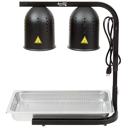 Avantco Black 2 Bulb Free Standing Heat Lamp/Food Warmer compatible Pan and Grate - 120V, 500W - Thumbnail 3