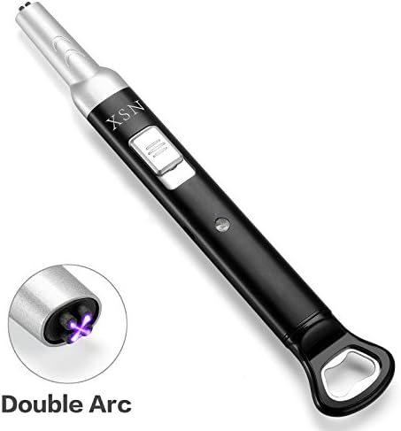 Dual Electric Arc Lighter USB Windproof Lighter Long Neck Rechargeable Flameless Lighter Perfect for Home, BBQ, Kitchen, Stove, Camping Trips (black)