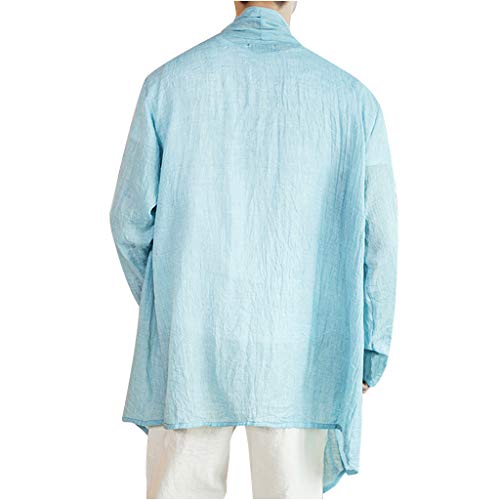 Linen Shirts for Men Kimono Big and Tall Cardigan Long Sleeve Loose Retro Lightweight Tops Blouse (4XL, Blue)