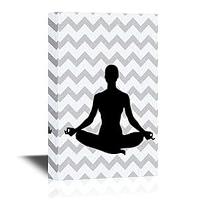 Canvas Wall Art - Silhouette of Woman Practicing Yoga on Chevron Background - Gallery Wrap Modern Home Art | Ready to Hang - 12x18 inches