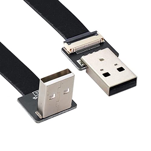 NFHK Up Angled USB 2.0 Type-A Male to Type-A Male Data Flat Slim FPC Cable 90 Degree for FPV & Disk & Scanner & Printer 100CM