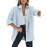Dookttker Womens Button Down Shirts Long Sleeve Cotton Gauze Tops Casual Collared Blouses Loose Fit with Pocket