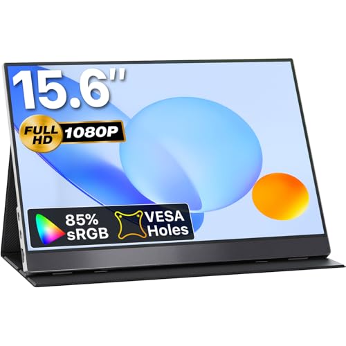VisionOwl Tragbarer Monitor 15,6 Zoll, 1080P FHD IPS Externer Bildschirm, USB-C & HDMI Laptop Display mit Smart Cover & Lautsprecher für Mac, PC, PS5,