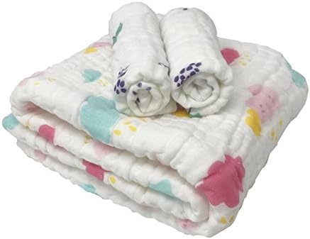 Petit Bella Rainny Cloud Baby Muslin Towels Set - Bath Towel×1 &amp; Washcloths×2 - Natural Organic Cotton For Delicate Baby Skin-Super Water Absorbent Present For Babies