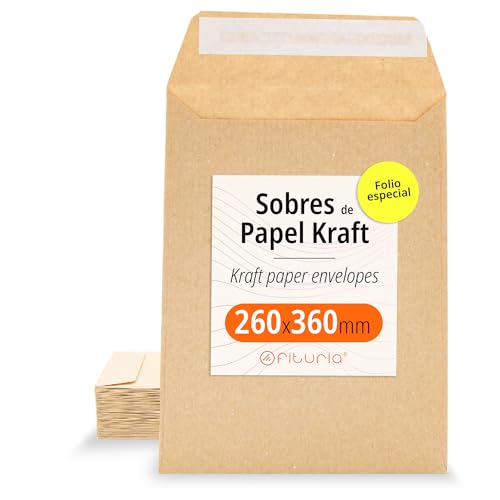 Kraftpapier-Umschläge, Umschläge für Dokumente, Geschenke, Hochzeitseinladungen und Versand, Robuste und Vielseitige Papiertüten für Gelegenheiten, special folio - Ofituria (260x360, 200 Stück)