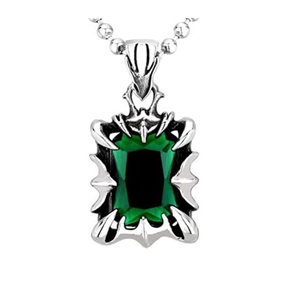 UNAPHYO-Mens-Stainless-Steel-Dragon-Claw-Gem-Hip-Hop-Pendant-Necklace-Vintage-Gothic-Style-Emerald-Green