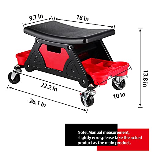 VCZY Mechanics Stool, 300 lb. Capacity Garage Stool with Wheels, 4in