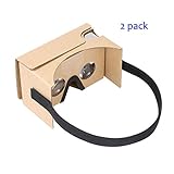 Google Cardboard v2 by IHUAQI 2 Pack with Headstrap Fully Assembled Compatible with Android and iPhone Up to 6inch Including Comfortable Nose Foam and Forehead Pad