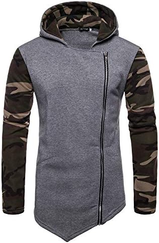 NRUTUP Men's Camouflage Hooded Zip-Splicing Long Sleeve Stylish T-Shirt Autumn Winter.(Gray,M)