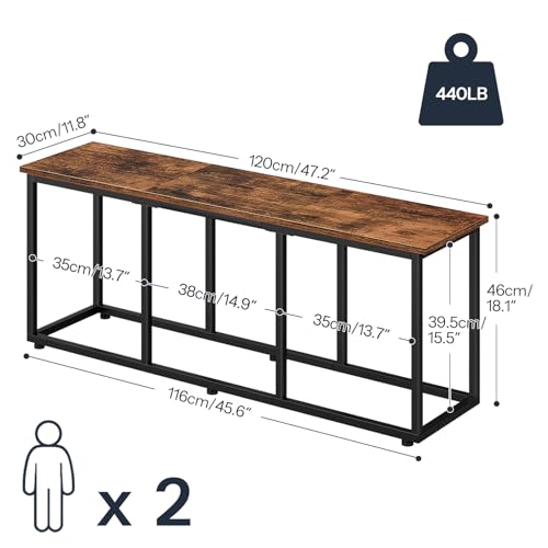 HOOBRO Dining Bench for Dining Room, 120cm Dining Table Bench Seat, Wooden Dining Bench Indoor, Industrial Entryway Bench with Steel Frame for Living Room, Bedroom, Rustic Brown and Black EBF45CD01