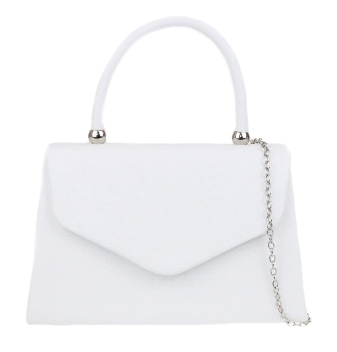 Girly Handbags Womens Plain Handle Clutch Bag - White