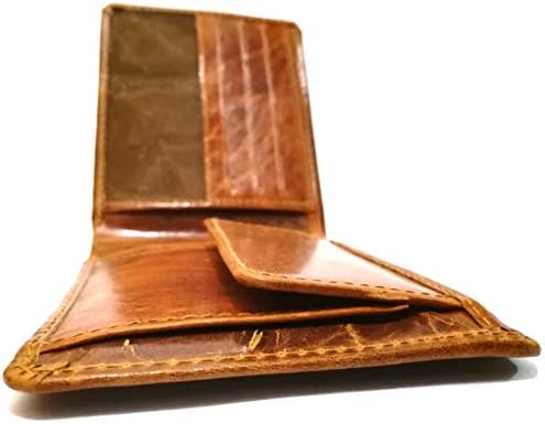 Feficia 100% Premium Genuine Leather Bi-fold Wallet with 2 RFID Sleeves (Tan)