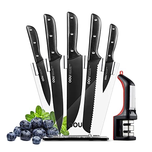 OOU 7 Pieces Knife Set with Acrylic Block, Professional High Carbon Stainless Steel Kitchen
