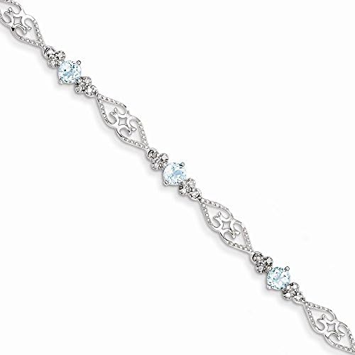 Perfect Jewelry Gift Sterling Silver Diamond Aquamarine Bracelet