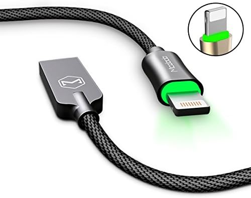 Smart LED Auto Disconnect Lightning Cable, Mcdodo 6FT/1.8M Lightning to USB Nylon Braided Sync Charge USB Data Cable for iPhone X/8/8 Plus/7 Plus/7, iPod and iPad(Black)