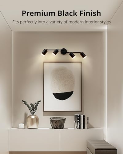 Gr4tec Ceiling Spotlight 4 Bulbs, Modern Ceiling Light Spotlight Swivelling, Black Ceiling Light Spot GU10, Metal Spotlight Bar Ceiling Spotlight for Kitchen, Hallway, Office, Bedroom (Bulb Not Included)