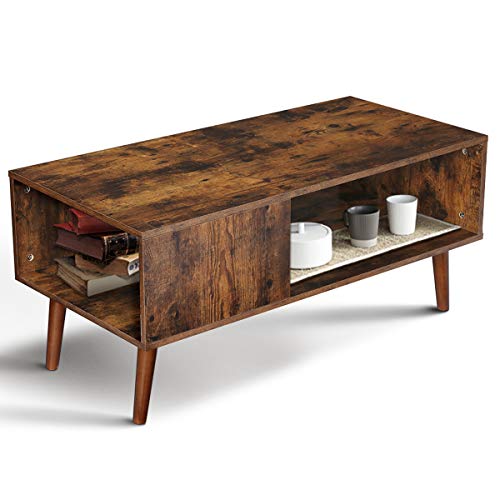 KINGSO Retro Coffee Table Mid Century Modern Coffee Table with Storage
