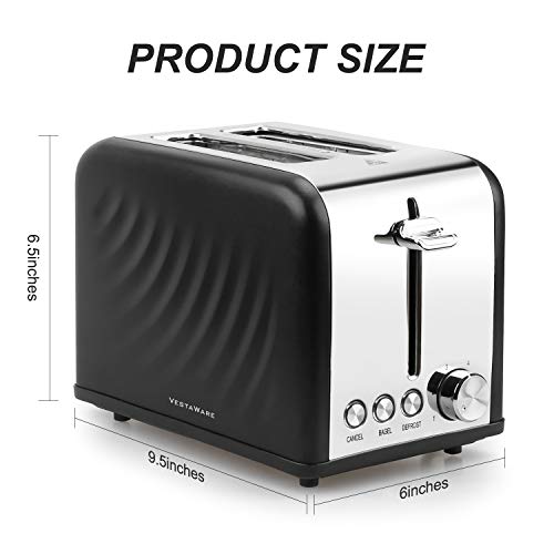 Vestaware Toaster 2 Slice, Stainless Steel 1.5'' Extra Wide Slot Toaster with Cancel, Bagel, Defrost Function, 6 Bread Shade Easy Clean Kitchen Toaster with Removable Crumb Tray