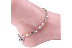 Baishitop Flower Anklet, Tibetan Silver Hollow Plum Beach Barefoot Bracelet