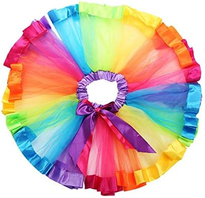 lujiaoshout Layered Ballet Tulle Rainbow Tutu Skirt Dress Up with Colorful Hair Bows for 4-6 Years Old Little Girls