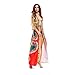 Aro Lora Women's African Print Deep V Neck 3/4 Sleeve High Slit Dashiki Long Maxi Dress X-Large Red