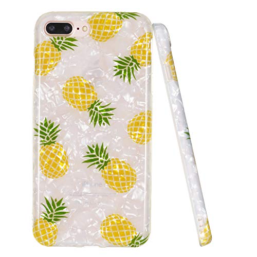 DAMONDY for iPhone 7 Plus Case, for iPhone 8 Plus Case,3D Marble IMD Cute Sea Shell Pearl Design Shockproof Bumper TPU Soft Rubber Silicone Protective Cover Case for iPhone 7 Plus-Pineapple