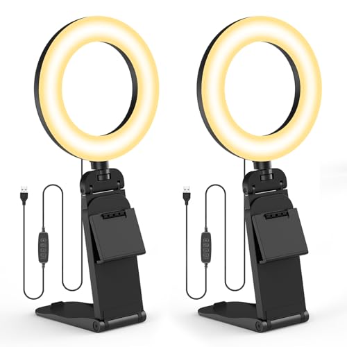 Evershop Ringlicht Laptop PC Videokonferenz Licht 2 Packs,Ring Light 5”Monitor Tisch mit Stativ&Handyhalter 3 Lichtfarben,10 Helligkeitsstufen,360° Drehbar, LED