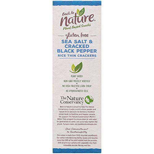 BACK TO NATURE GLUTEN FREE CRACKERS, SEA SALT & CRACKED BLACK PEPPER RICE THINS – DAIRY FREE, NON-GMO, MADE WITH WHOLE GRAIN BROWN RICE FLOUR, DELICIOUS & QUALITY SNACKS, 4 OUNCE​