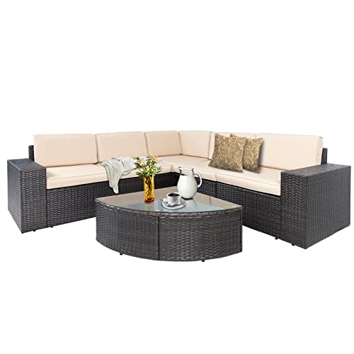 SUNCROWN 6Piece Outdoor Sectional Patio Sofa Furniture Set, All