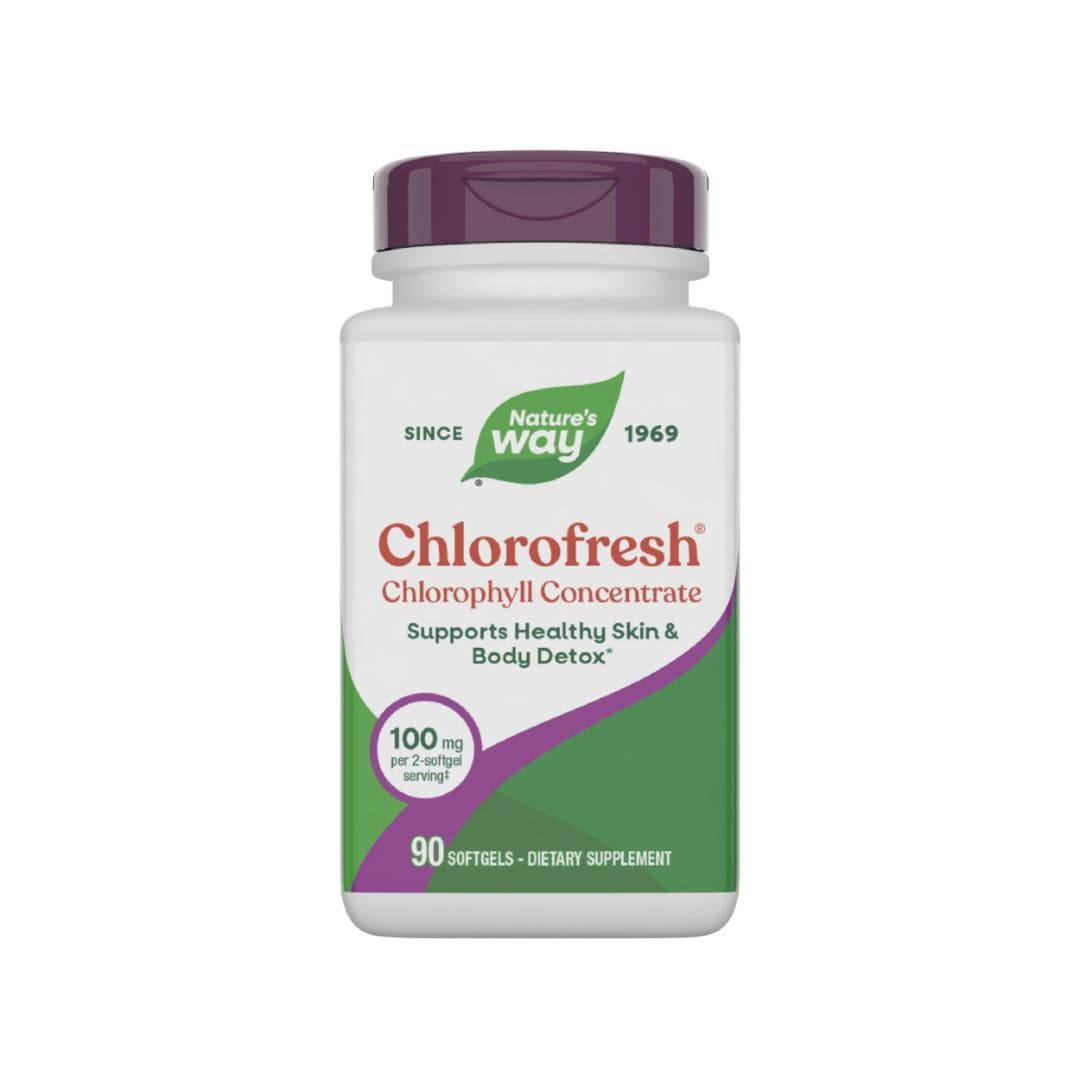 Nature’s Way Chlorofresh Chlorophyll Concentrate, Chlorophyll Supplements, Supports Detox Pathways* & Healthy Skin*, Chlorophyllin Copper Complex, Internal Deodorant*, 90 Softgels (Packaging May Vary)