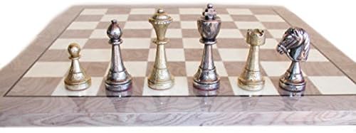 Italfama Staunton Metal on Grey Wood Chess Board