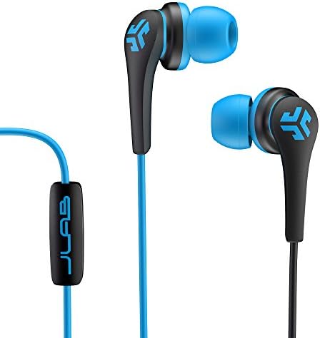 JLab Audio Core Hi-Fi Noise Isolating earbuds with Mic and Cush Fin Technology, Guaranteed Perfect Fit, GUARANTEED FOR LIFE - Blue/Black