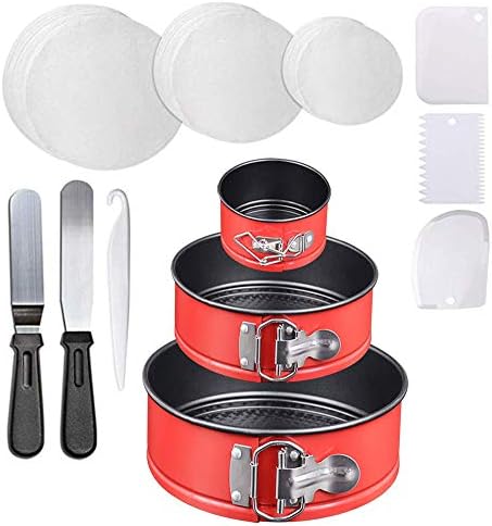 Red 4" 7" 9" Non-Stick Springform Cheesecake Pan with 150-piece Parchment Paper Liners