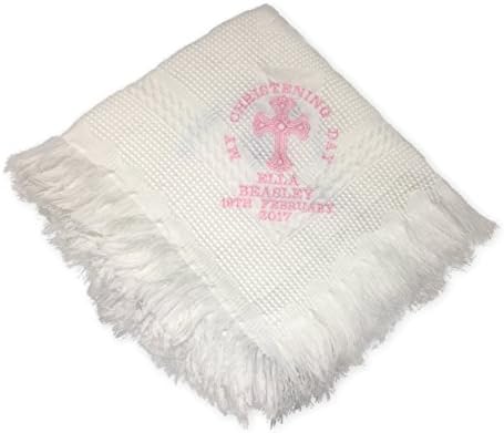 Giftsabc Christening/baptism personalised shawl with ornate cross in white or cream
