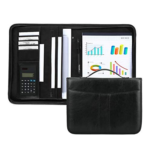 Leathario Interview Portfolio Binder with Calculator and Black Handle