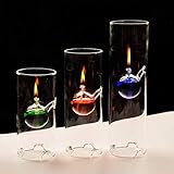 HOBULL 1 Set/3 SizeRefillable Oil Lamp Transcend Clear Glass Unscented Pillar Candle Long Lasting Tea Lights Unique Gift