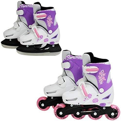 SK8 Zone Girls Pink 2in1 Roller Blades Inline Skates Adjustable Size Childrens Kids Pro Combo Multi Ice Skating Boots Shoes New