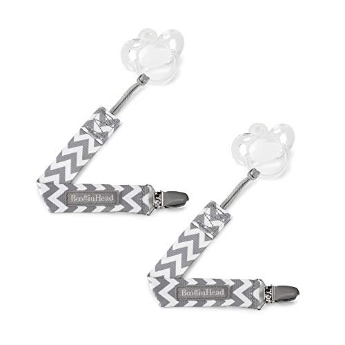 BooginHead Baby Newborn PaciGrip Pacifier Clip, Holder, Toy, Teether, Soothie, Universal Loop Girl, Boy, Gray Chevron, 2 Pack - Thumbnail 2
