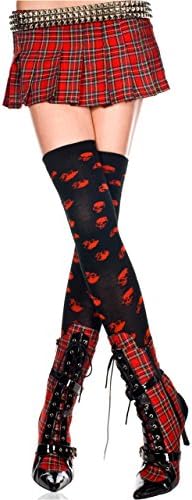 Black Thigh High w/Red Skulls, One Size