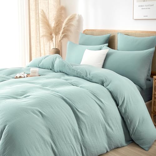41m UrGft1L Luofanfei Muslin Bettwäsche 135X200 Baumwolle Mintgrün Grün Renforce Uni Sommer Kühlende Bettwäsche Set Weiche Bettbezug Knitterlook Bügelfrei Mit Reißverschluss Und Kissenbezug 80X80Cm