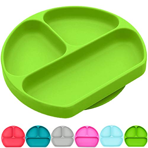 Silikong Suction Plate for Toddlers | BPA Free | Microwave, Dishwasher and Oven Safe | Fits Most Highchair Trays | Stay Put Divided Baby Feeding Bowls and Dishes for Kids and Infants