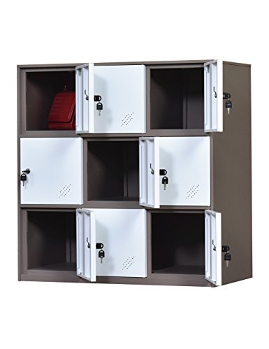 9 Door Metal Locker, Office Cabinet Locker,Living Room and School Locker Organizer,Home Locker Organizer Storage for Kids,Bedroom and Office Storage Cabinet with Doors and Lock for Cloth White