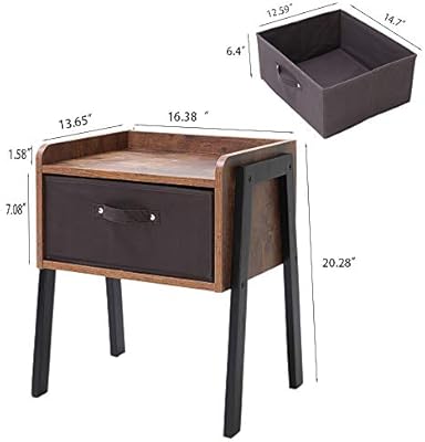 Iwell Rustic Nightstand Set Of 2 Wooden Small Side Table With 1 Removable Fabric Drawer For Small Spaces End Table For Bedroom Living Room Solid Wood Legs Bzx006f2 Amazon Sg Home