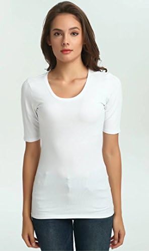 zhAjh Womens Cotton Spandex Mercerized Scoopneck Half Sleeve Tee